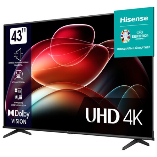 Телевизор HISENSE 43A6K, 43" (108 см), 3840 x 2160, 4K, 16:9, SmartTV, Wi-Fi, черный