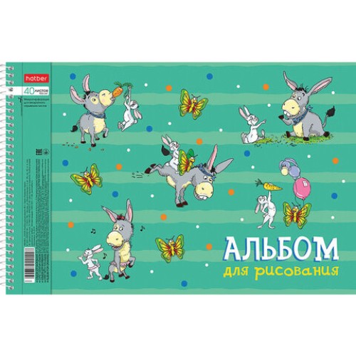 Альбом для рисования А4 40 л., спираль, обложка картон, HATBER, 205х290 мм, "Забавы" (4 вида в спайке), 40А4Всп