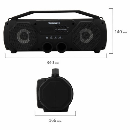 Колонка портативная с подсветкой SONNEN B306, 12 Вт, Bluetooth, FM-тюнер, microSD, MP3-плеер, черная, 513479