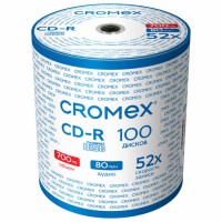 Диски CD-R CROMEX, 700 Mb, 52x, Bulk (термоусадка без шпиля), КОМПЛЕКТ 100 шт., 513779