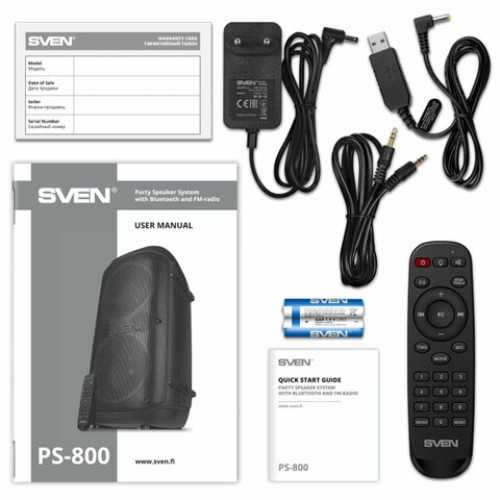 Колонка портативная SVEN PS-800, 100 Вт, TWS, Bluetooth, FM, USB, microSD, LED-дисплей, черная, SV-021511