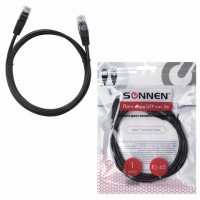 Кабель (патчкорд) UTP 5E категория, RJ-45, 1 м, SONNEN, для подключения Интернета по локальной сети LAN, 513122