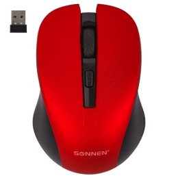 Мышь беспроводная с бесшумным кликом SONNEN V18, USB, 800/1200/1600 dpi, 4 кнопки, красная, 513516