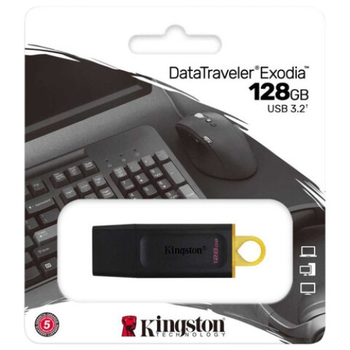 Флеш-диск 128GB KINGSTON DataTraveler Exodia, разъем USB 3.2, черный/желтый, DTX/128GB