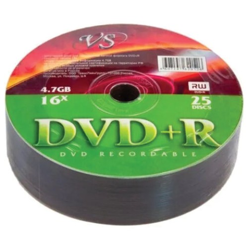 Диски DVD+R (плюс) VS, 4,7 Гб, 16x, Bulk (термоусадка без шпиля), КОМПЛЕКТ 25 шт., VSDVD, VSDVDPRS2501