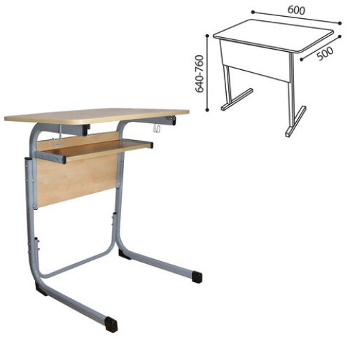 Стол-парта 1-местный регулируемый "Атлант", 600х500х640-760 мм, рост 4-6, серый каркас, ЛДСП клён