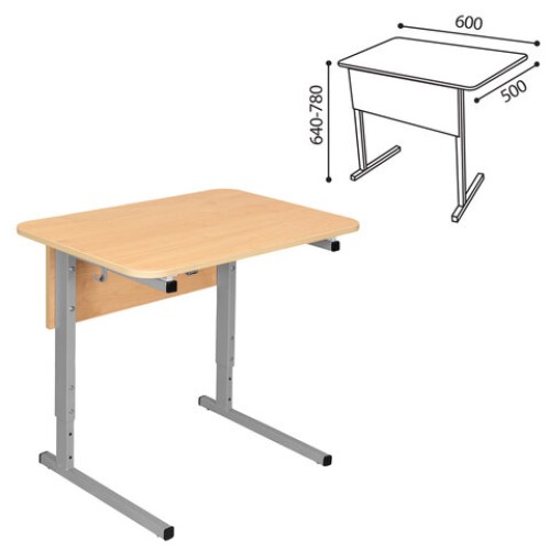 Стол-парта 1-местный регулируемый СУТ.54, 600х500х640-780 мм, рост 4-6, серый каркас, ЛДСП клён