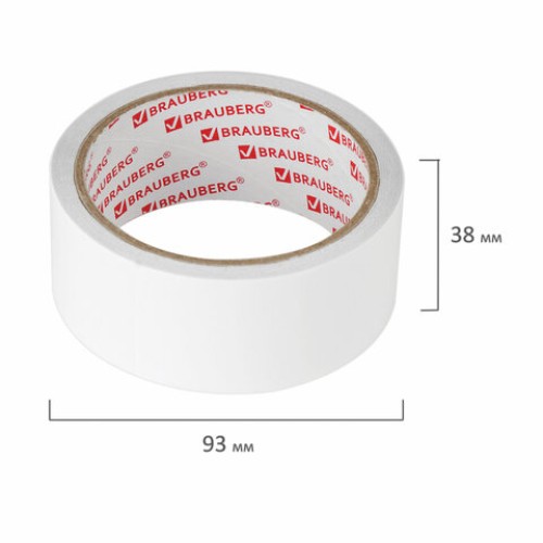 Клейкая двухсторонняя лента 38 мм х 8 м, ПОЛИПРОПИЛЕНОВАЯ ОСНОВА, 90 микрон, BRAUBERG, 600483