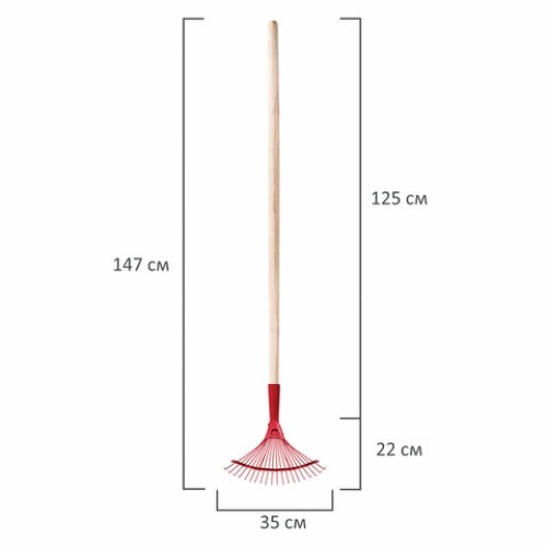 Грабли веерные проволочные, 20 зубьев, ширина 35 см, деревянный черенок 120 см, КМ000881