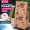 Пакет подарочный КОМПЛЕКТ 10 штук новогодний 12х8х25 см с зажимами, "Паттерн № 2", ЗОЛОТАЯ СКАЗКА, 592123