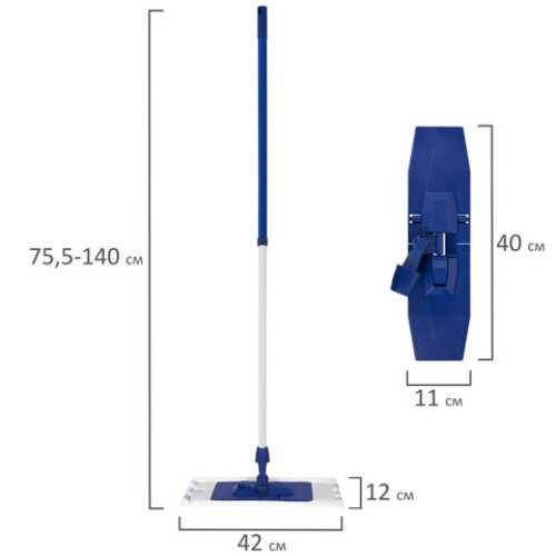 Швабра с флаундером 40 см, телескопический черенок 140 см, еврорезьба, МОП микрофибра (ТИП К), YORK "Smart", 81140