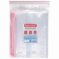 Пакеты с замком ZIP LOCK "зиплок", комплект 100 шт., 300х400 мм, ПВД, толщина 40 микрон, BRAUBERG, 606218