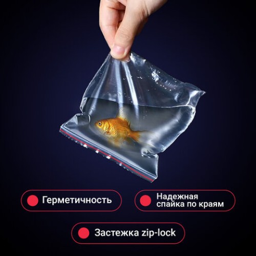 Пакеты с замком ZIP LOCK "зиплок", комплект 100 шт., 120х170 мм, ПВД, толщина 35 микрон, BRAUBERG, 606212