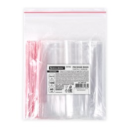 Пакеты ZIP LOCK "зиплок" ПРОЧНЫЕ, комплект 100 шт., 100х150 мм, ПВД, 60 мкм, BRAUBERG EXTRA, 608170