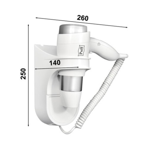 Фен для волос настенный PUFF-1600, 1600 Вт, пластик, 2 скорости, белый, 1405.003