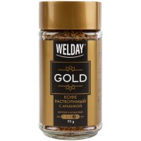 Кофе растворимый WELDAY "GOLD" 95 г, стеклянная банка, сублимированный, 622675