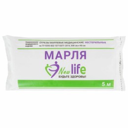 Марля медицинская отбеленная NEW LIFE отрез 5 м, плотность 36 (±2) г/м2