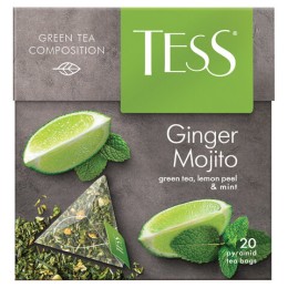 Чай TESS "Ginger Mojito" зеленый с ароматом мяты, цедрой лимона, имбирем, 20 пирамидок по 1,8 г, 0788-12