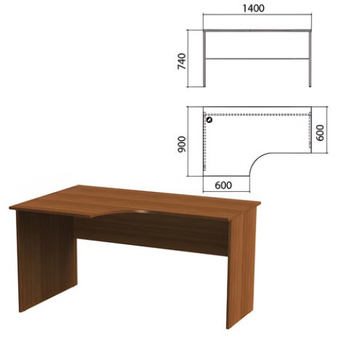 Стол письменный эргономичный "Эко", 1400х900х740 мм, левый, орех, 400748-19