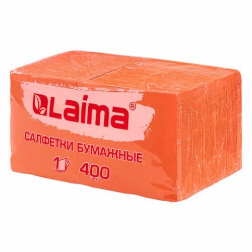 Салфетки бумажные 400 шт., 24х24 см, "Big Pack", оранжевые, 100% целлюлоза, LAIMA, 114729