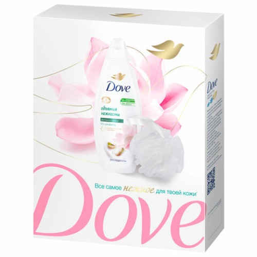 Подарочный набор DOVE "Фисташковый крем": крем-гель для душа 250 мл + мочалка для тела