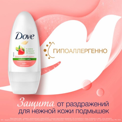 Подарочный набор DOVE "Клубника и лайм": крем-гель для душа 250 мл + антиперспирант шариковый 50 мл