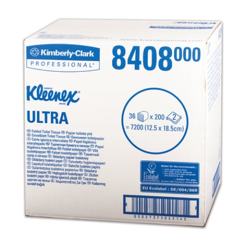 Бумага туалетная KIMBERLY-CLARK Kleenex, комплект 36 шт., Ultra, листовая, 200 л., 18,6х12,5 см, 2-слойная, диспенсер 601545, 8408