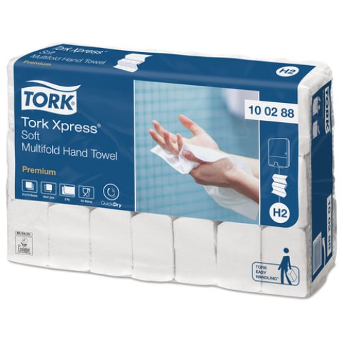 Полотенца бумажные 110 штук, TORK (Система H2) Premium, КОМПЛЕКТ 21 штука, 2-слойные, белые, 21х34, Interfold, 100288