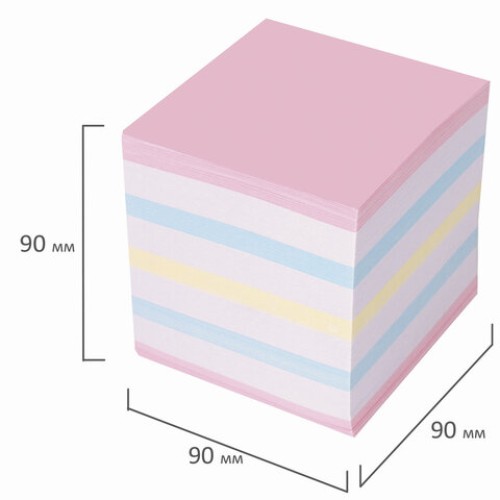 Блок для записей STAFF проклеенный, куб 9х9х9 см, цветной, чередование с белым, 129208