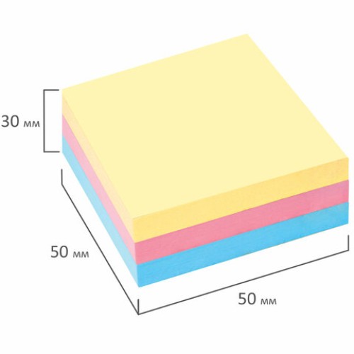 Блок самоклеящийся (стикеры) STAFF, 50х50 мм, 300 листов, 3 цвета, 127145