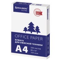 Бумага офисная А4, 80 г/м2, 500 л., марка С, белизна 146% (CIE), BRAUBERG ULTRA, 116407