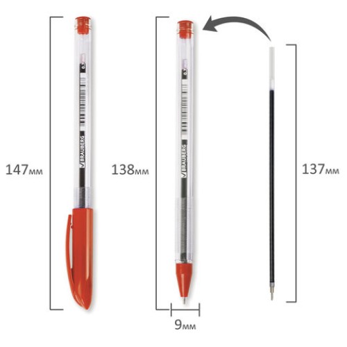 Ручка шариковая масляная BRAUBERG "Rite-Oil", КРАСНАЯ, корпус прозрачный, узел 0,7 мм, линия письма 0,35 мм, 142148