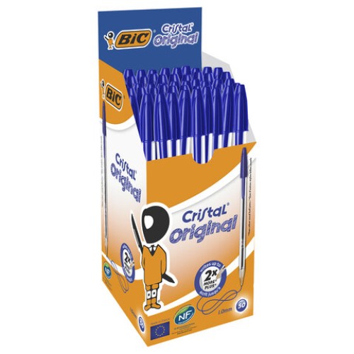 Ручка шариковая BIC "Cristal", СИНЯЯ, корпус прозрачный, узел 1 мм, линия письма 0,32 мм, 847898