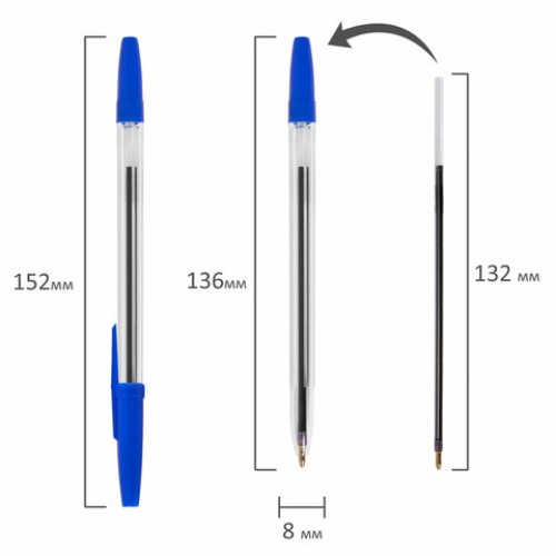 Ручка шариковая масляная STAFF "Basic BP-962", СИНЯЯ, корпус прозрачный, узел 1 мм, линия письма 0,7 мм, 142962