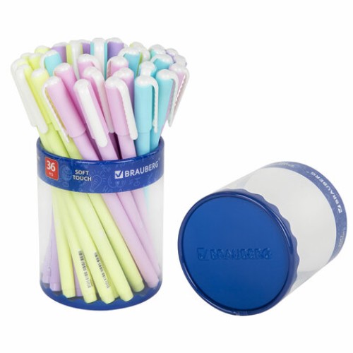 Ручка шариковая BRAUBERG SOFT TOUCH STICK "PASTEL" СИНЯЯ, мягкое покрытие, корпус ассорти, узел 0,7 мм, 143698