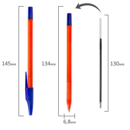 Ручка шариковая масляная STAFF "Basic OBP-679", СИНЯЯ, корпус оранжевый, узел 1 мм, линия письма 0,7 мм, 142679