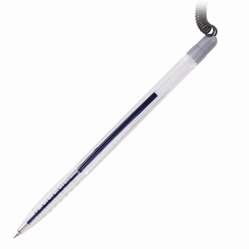 Ручка шариковая настольная BRAUBERG "Counter Pen", СИНЯЯ, пружинка, корпус серебристый, 0,5 мм, 143258