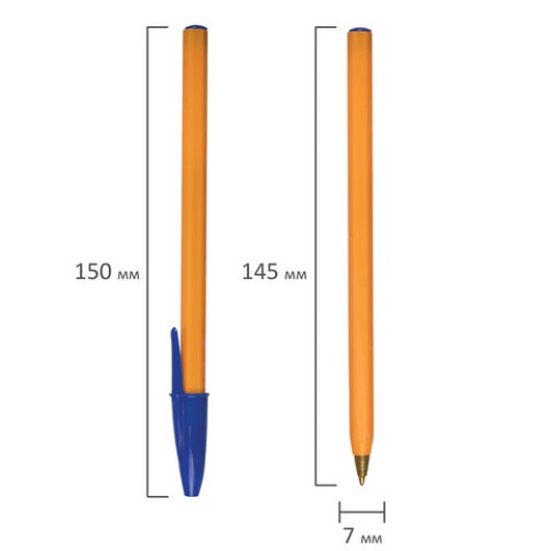 Ручка шариковая STAFF "Basic Orange BP-01", письмо 750 метров, СИНЯЯ, длина корпуса 14 см, узел 1 мм, 143740