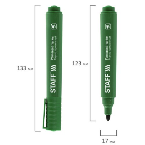 Маркер перманентный STAFF "Basic Budget PM-125", ЗЕЛЕНЫЙ, круглый наконечник 3 мм, 152177
