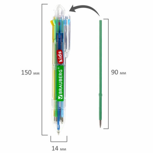Ручка многоцветная шариковая автоматическая 8 ЦВЕТОВ, узел 0,7 мм, в дисплее, BRAUBERG KIDS, 143937