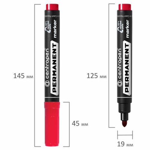 Маркер перманентный CENTROPEN 8566, КРАСНЫЙ, круглый наконечник, 2,5 мм, 5 8566 0104