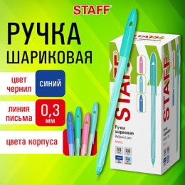 Ручка шариковая STAFF "CANDY PASTEL", СИНЯЯ, корпус ассорти, игольчатый узел 0,6 мм, линия 0,3 мм, 144235