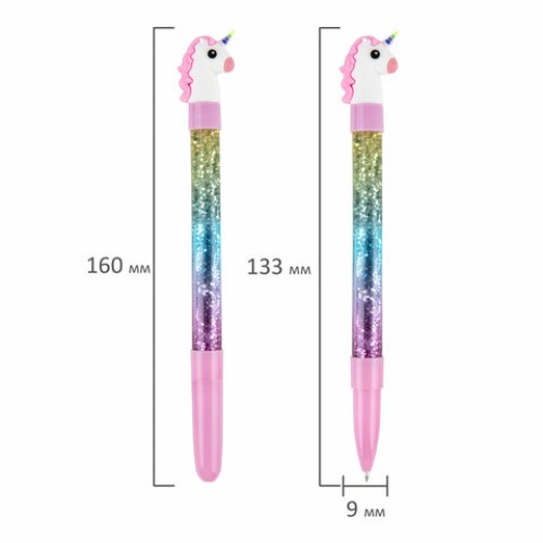Ручка с топпером и блестками шариковая ЮНЛАНДИЯ "Единорог", детали ассорти, СИНЯЯ, пишущий узел 0,7 мм, 143791