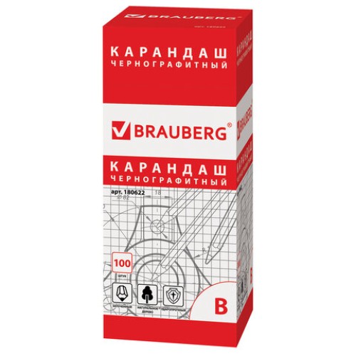 Карандаш чернографитный BRAUBERG, 1 шт., "Touch line", В, корпус черный, заточенный, 180622