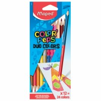 Карандаши двусторонние MAPED (Франция) "Color'Peps Duo", 12 штук, 24 цвета, трехгранные, натуральное дерево, 829600