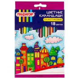 Карандаши цветные ПИФАГОР "СКАЗОЧНЫЙ ГОРОД", 18 цветов, шестигранные, 181584