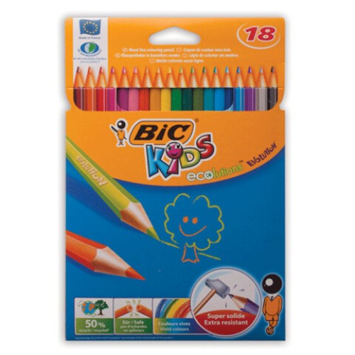 Карандаши цветные пластиковые BIC (Франция) "Evolution", 18 цветов, заточенные, в картонной упаковке с европодвесом, 829728, 9375173