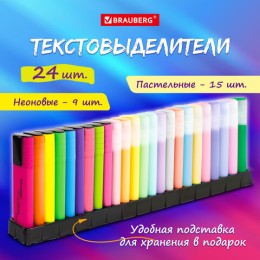 Набор текстовыделителей 24 ЦВЕТА на подставке, BRAUBERG "ORIGINAL", 15 пастельных цветов + 9 неоновых цветов, линия 1-5 мм, 152508