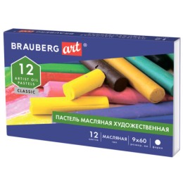 Пастель масляная художественная BRAUBERG ART CLASSIC, 12 цветов, круглое сечение, 181447