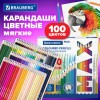 Карандаши цветные супермягкие яркие BRAUBERG MAX, 100 цветов, шестигранные, грифель 3,3 мм, натуральное дерево, 181862